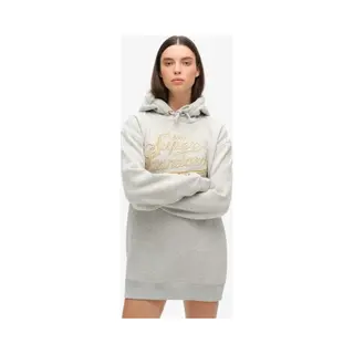 Superdryvoor Vrouwen. W8011756A Luxe Grijze Jurk Met Capuchon En Metalen Luxe Logo (S/M), Casual, Grijs, Katoen, Lange Mouwen