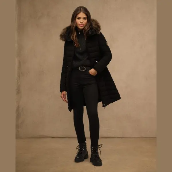 Superdry Fuji Faux Fur Damen Kapuzenjacke Schwarz Puro - L thumbnail