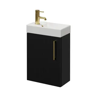 Napoli Cube Wall Mounted Single Door Vanity Unit With Align Basin | Nero Oak | Mdf | 400mm