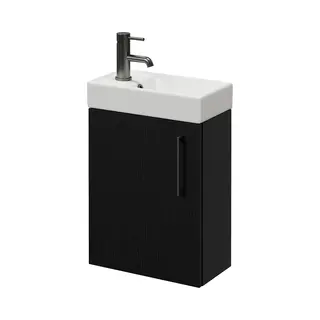 Napoli Cube Wall Mounted Single Door Vanity Unit With Align Basin | Nero Oak | Mdf | 400mm