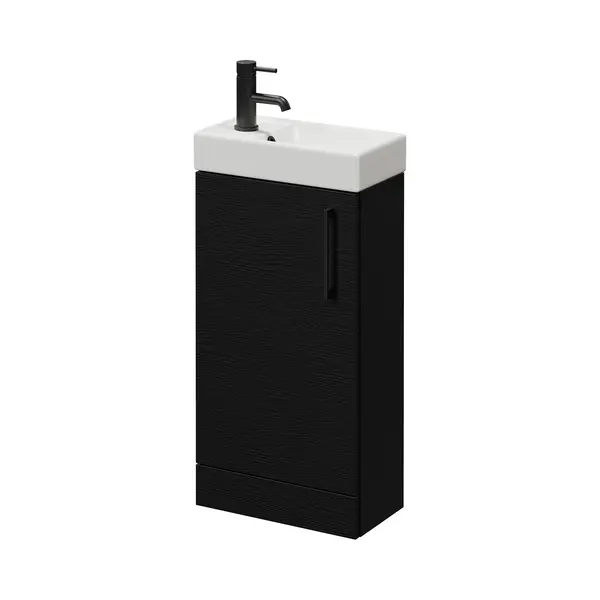 Napoli Cube Single Door Vanity Unit With Align Basin | Nero Oak | Mdf | 400mm thumbnail