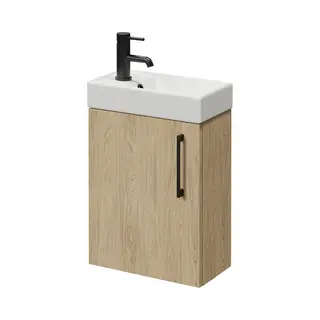 Napoli Cube Wall Mounted Single Door Vanity Unit With Align Basin | Light Oak | Mdf | 400mm