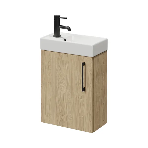 Napoli Cube Wall Mounted Single Door Vanity Unit With Align Basin | Light Oak | Mdf | 400mm thumbnail
