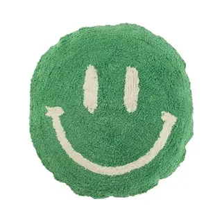 J-Line Kissen Smiley Getuftet Baumwolle GrÜN/Weiß