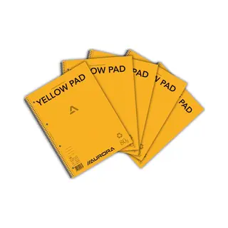 Aurora Collegeblok - Yellow Pad - A4 - Gelinieerd - Gerecycled Notitieblok - 160 Bladzijden - 5 Stuks