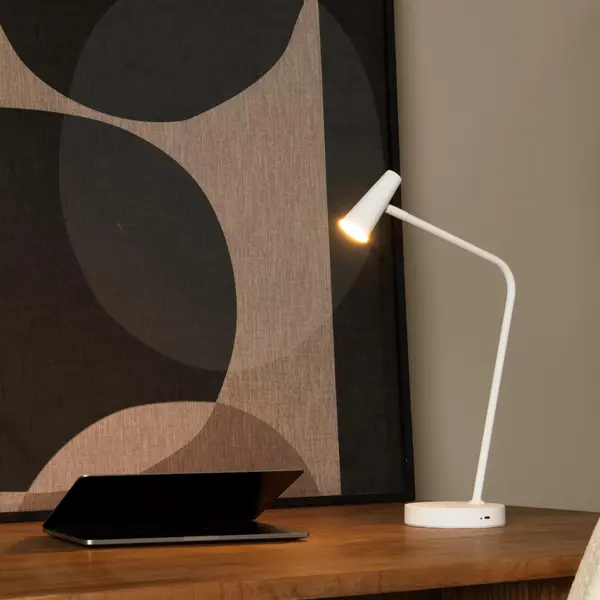 Lucide Stirling - Oplaadbare Bureaulamp - Accu/Batterij - Led 3 StepDim - 1x3W 2700K - Wit thumbnail