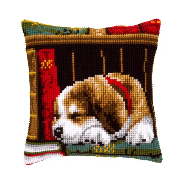 Vervaco Kreuzstich Stickpackungen Kissen Stickerei Set Anfänger Vorgedruckt Schlafender Hund Diy Set Kreativ Set Für Erwachsene Dekoratives Kissen thumbnail