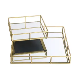 Urban Living Kaarsenborden Set Met Spiegelbodem - 2x Stuks - Goud - Kaarsenplateaus - D25 En D35 Cm