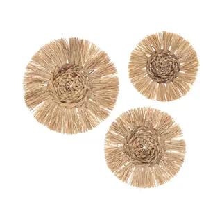 Atmosphera Wanddecoratie Set Raffia 3 Stuks - Muur Decoratie - Set Van 3 - Dia 25 / 30 / 36 Cm