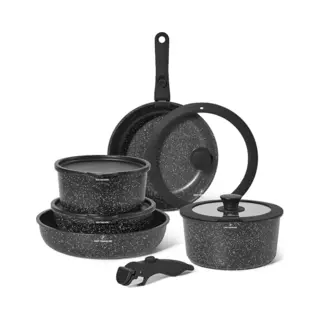 Just Perfecto Household Appliances Just Perfecto Töpfe Pfannen 11-Teilig, Topfset Pfannenset Mit Abnehmbaren Griffen, Pfanne 20/26cm, Topf 18/20cm, Tiefe Bratpfanne 26cm,