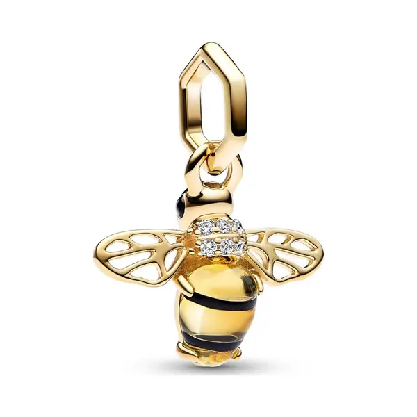 Pandora Moments Bee 14k Gold-plated Dangle With Black And Sulphur Yellow Crystal, Clear Cubic Zirconia And Black Enamel thumbnail
