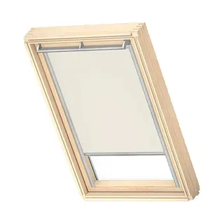 Velux Verdunklungsrollo "Dkl 1085S" Verdunkelnd Ohne Bohren In Führungsschienen Stoff Hellbeige Mit Weißen Führungsschienen & Griffleiste