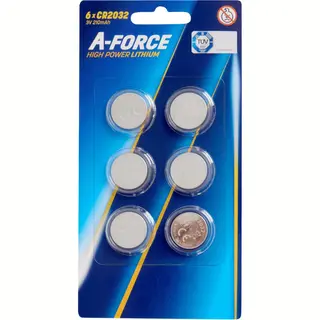 A-Force 6X Knoopcelbatterijen |Batterij A Force Lithium 3 Volt Speciaal | Universeel | CR2032| Afstands Bediening Auto Sleutels | Rookmelders En Weegschalen