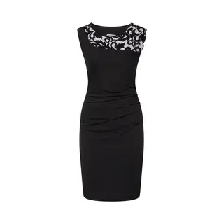 Kaffe Kleid India Damen Kleid Cocktailkleild Ärmellos Elegant Spitze Knielang Spitzenkleid L, Black Deep