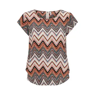 Only Damen Einfarbige Kurzarm Bluse Basic Rundhals Ausschnitt Blusen T-Shirt Blouse Oberteil Onlvic, 15161116, Cloud Dancer/Aop, Arabian Zigzag, 38