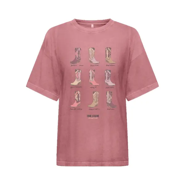 Only T-shirt Onlmila S/s Print Box Cs Jrs 15382738 Dusty Rose/boots Comb Dames Maat - M thumbnail