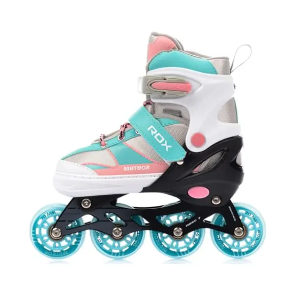 meteor Inline Skates Children's Kids Inliners Roller Skates Rollers Abec 7 Carbon Children's Inline Skates Adjustable Shoe Size (Light Blue/Pink, M 34-37) thumbnail