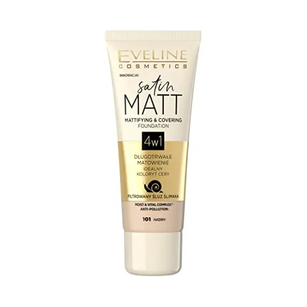 Eveline Cosmetics Satin Matte Foundation - Elfenbein Nr. 101-30ml Mit Schneckenschleim & Moist & Vital Complex thumbnail