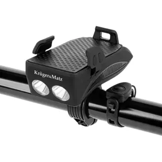 Krüger&Matz KM0125 - 4 In 1 - Smartphonehouder Met Elektrische Fietsbel, Verlichting En Powerbank 2000mAh