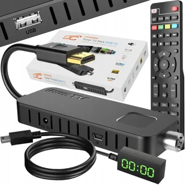 Ltc Mini Dvb-T2 Hd Stick Receiver, H.265 Hevc Decoder, Full Hd 1080p, 2-in-1 Lernfähige Fernbedienung, Pvr Aufnahme, Usb, Hdmi, Infrarot-Sensor, thumbnail