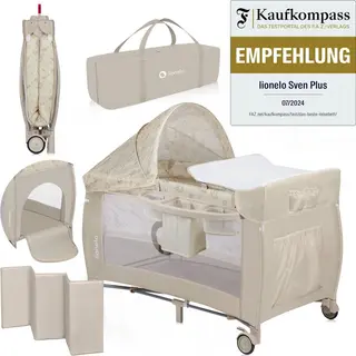 Lionelo Sven Plus 2in1 Reisbed - Campingbedje Met Commode En Organizer - 127x60 Cm - Tot 15 Kg - Beige