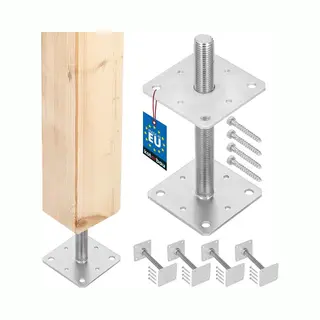 Kotarbau® 4er Set Pfostenträger Höhenverstellbar - Montagestütze – 110 X 110 X 250 Mm - Balkenschuh - M24 - Verstellbarer Pfostenfuß –
