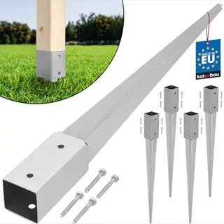 Kotarbau® 4 Pcs Ground Anchor - Post Spike - Galvanised Steel - 75 Cm (29.5 Inches) - Silver - Ground Anchors Heavy Duty - 61 × 61 Mm (2.40 × 2.40