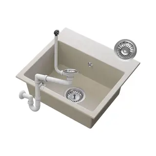 Spülbecken 45x42 Cm Mit Siphon - Granitspüle Mit Vorgebohrte Löche - Waschbecken Für Küche - Einbauspüle Milos - Beige - Granitan
