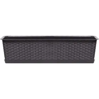 Prosperplast Plantenbak Ratolla - Kunststof Rotan - Donkerbruin - 8L - 50x17x15cm - Bloembak Met Opvangschotel