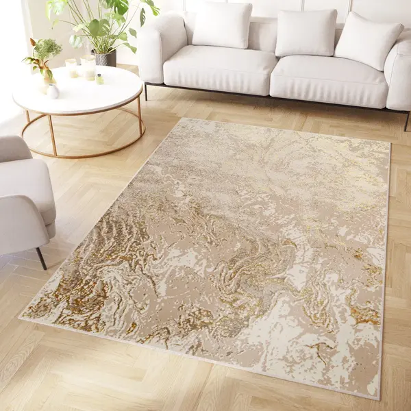 Tapiso Crystal Vloerkleed Beige Modern Laagpolig Tapijten Maat- 250x350 thumbnail