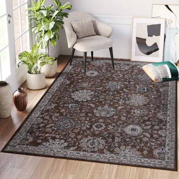 Tapiso Ritz Vloerkleed Bruin Grijs Katoen Antislip Vintage Woonkamer Tapijt Maat- 140x200 thumbnail