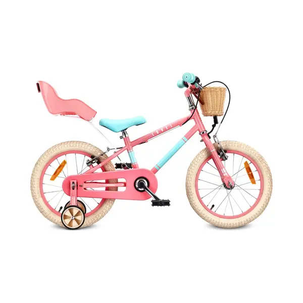 Sun Baby Kinderfiets 16 Inch Lovel Fiets Voor Meisje 4-6 Jaar, Max 50 Kg - Poppenstoeltje, Zijwieltjes, Mandje, Bel, Kettingkast - Roze-Muntgroen thumbnail