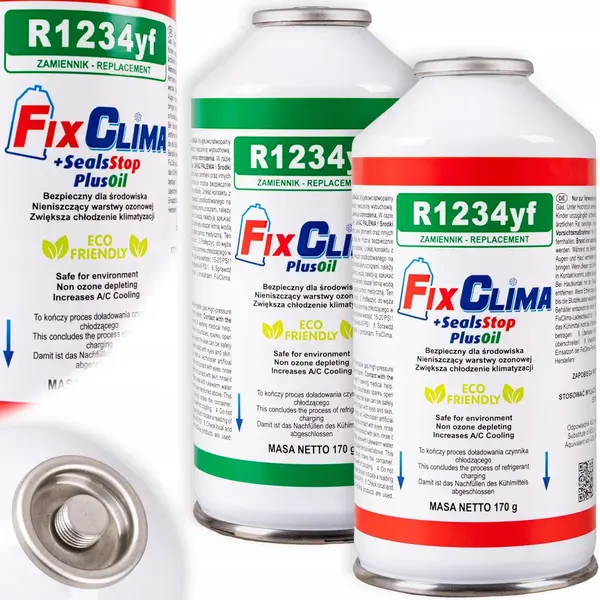 FixClima R1234yf SealsStop + PlusOil Klimaanlagen-Befüllgas Für Automobile Ab 2016 | Mit Schlauch, 3in1 Dichtmittel Und R1234yf-Adapter | Doppelpack thumbnail