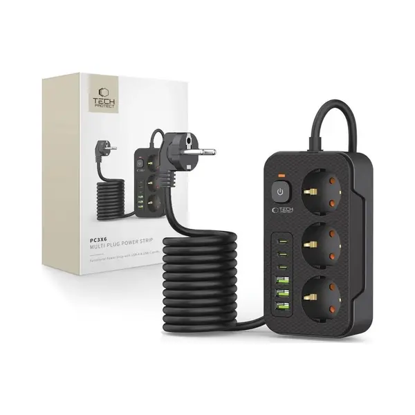 Tech-Protect, Stekkerdoos, PC3X6 Power Strip (6x, Usb-A, Usb-C, 2 m) thumbnail