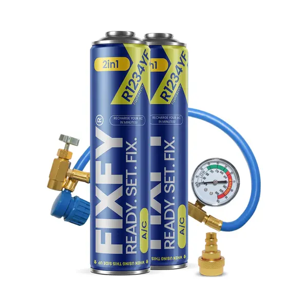 Fixfy 2in1 – Set, Schlauch Mit Manometer + Adapter + 2 X Ersatz-Kältemittel R1234YF Mit Öl – Für Fahrzeuge Ab Baujahr 2017 – Klimaanlage thumbnail