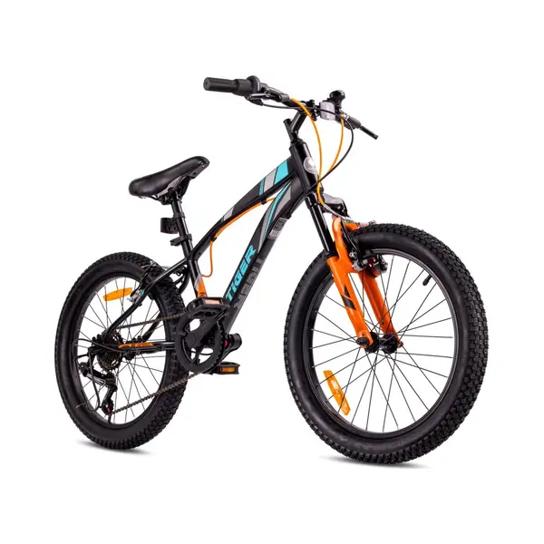 Sun Baby Tiger Bike Kinderfiets Voor Jongens Van 6 Tot 10 Jaar, 20 Inch Zwart-Turkoois-Grijs-Oranje, Wielmaat Te Kiezen Uit 6 Versnellingen Shimano thumbnail