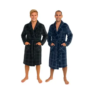 Heren Badjas Ruit - Fleece Badjas Met Sjaalkraag - 2 Kleuren-m-antraciet