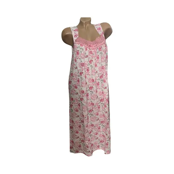 Dames Katoenen Nachthemd Mouwloos Met Bloemenprint M Wit-roze thumbnail