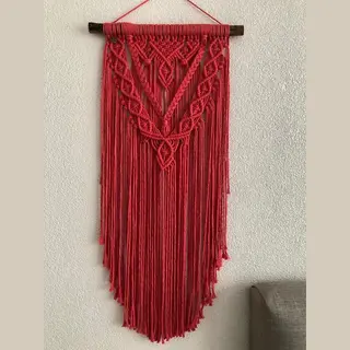 Macramey Muurdecoratie - Macrame - Macramé - 192 Watermeloen Roze - Handgemaakt - Knopen - Touw - Wanddecoratie, Wandkleed