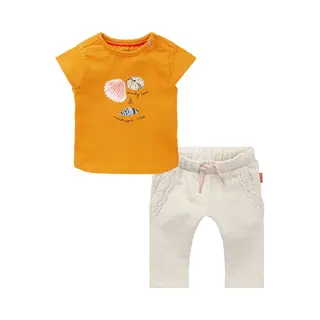 Noppies - Kledingset - 2delig - Broek Oatmeal - Shirt Oranje Met Schelpen - Maat 62