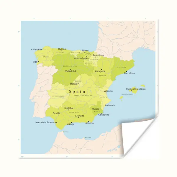 PosterMonkey Poster Illustratie Van Een Kaart Met Spanje In Het Groen - 50x50 Cm thumbnail