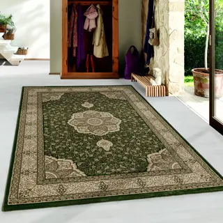 Muratap Tapijtenloods Isfahan Oosters Klassiek Laagpolig Vloerkleed Groen- 80x150 Cm