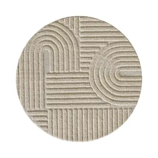 Muratap Tapijtenloods Japandi Art - Rond Vloerkleed Boho - Scandinavisch - Laagpolig Effen - Beige- 160 Cm Rond
