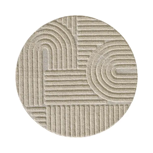 Muratap Tapijtenloods Japandi Art - Rond Vloerkleed Boho - Scandinavisch - Laagpolig Effen - Beige- 160 Cm Rond thumbnail