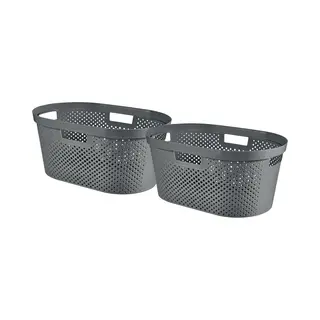Curver Infinity Recycled Dots Wasmand - 40L - 2 Stuks - Donkergrijs