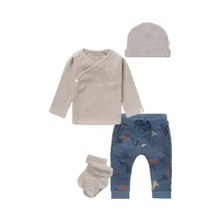 Noppies - Kledingset - 4 Delig - Broek Reims Bering Sea - Shirt Nanyuki Taupe - Muts Nevel Taupe En 1 Paar Sokjes - Maat 62