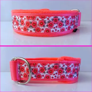 Sliphalsband Neon Roze Bloemetjes Halfcheck Halsband