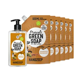 Marcel's Green Soap Handzeep Sandelhout&Kardemom 500 Ml + 6 Navullingen Pakket