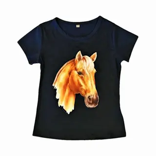 T-shirt Met Paard, Donkerblauw, Full Colour Print 2D, Kids, Kinder, Maat 92, Horses, Mooie Kwaliteit!