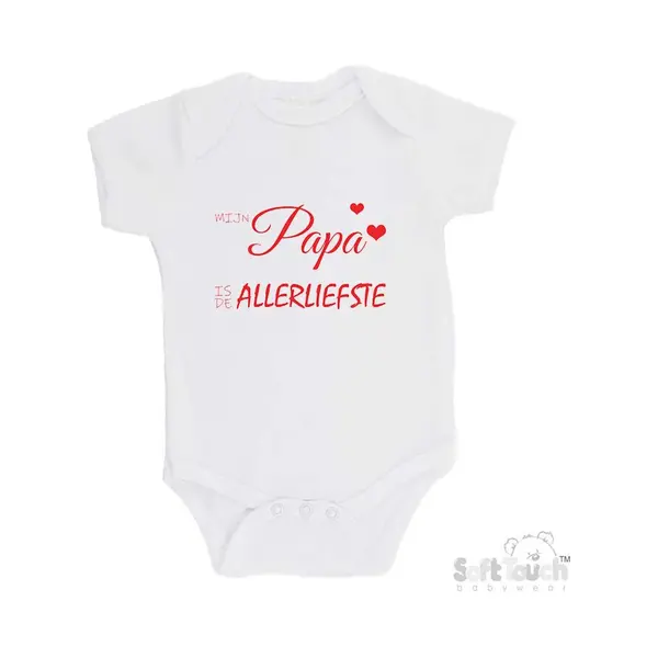100% Katoenen Romper "Mijn Papa Is De Allerliefste" Vaderdag Unisex Katoen Wit/rood Maat 56/62 thumbnail